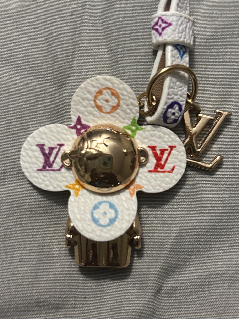 Louis Vuitton White Multicolor Monogram Flower Key & Card Holder Charm